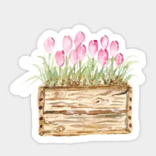 Wooden crate with tulips Sticker